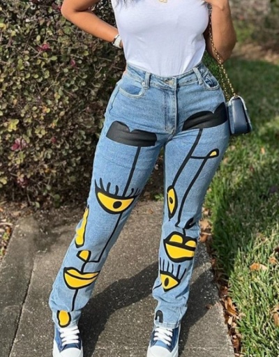 Women Printing Denim Long Jeans  #795885 $37.96 USD, Wholesale Fashion Jeans