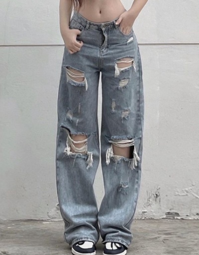  Ripped High Waist Casual Street Straight Jeans #795892 $32.13 USD, Wholesale Fashion Jeans