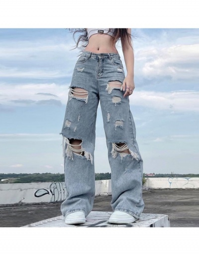 Replica  Ripped High Waist Casual Street Straight Jeans #795892 $32.13 USD for Wholesale