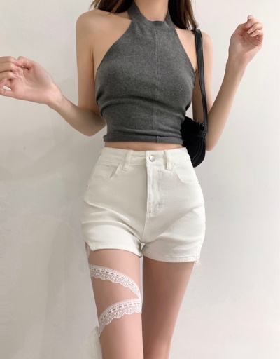 Fashion Pure Color Lace Denim Shorts For Women #795895 $35.49 USD, Wholesale Fashion Jeans