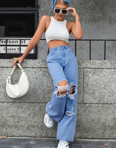 Replica  Street Style Casual Ripped Jeans For Women #795898 $27.59 USD for Wholesale