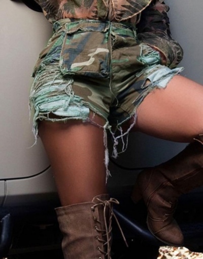 Replica Camouflage  Ripped Pockets Straight Summer Shorts #795902 $29.74 USD for Wholesale