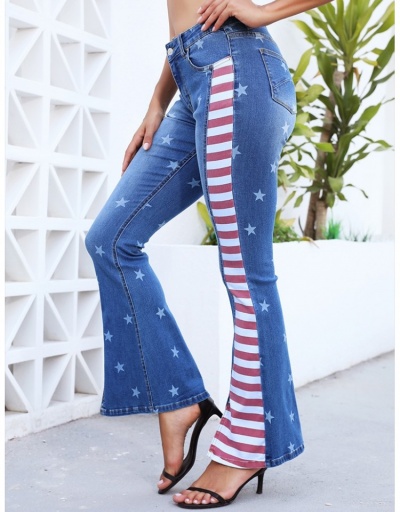 Replica American Flag Pattern Flare Jean Trousers For Women #795904 $46.82 USD for Wholesale