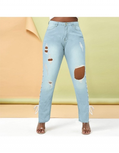 Replica Fashion Ripped Pencil Jeans For Women #795911 $34.58 USD for Wholesale