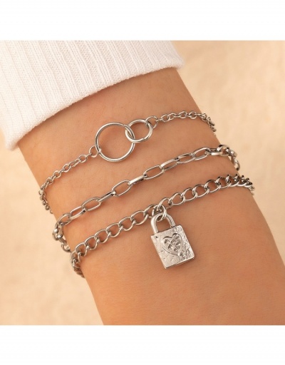 Heart Lock Geometric Hollowed-out Multi-Layer Bracelet #795939 $5.18 USD, Wholesale Fashion Bracelet