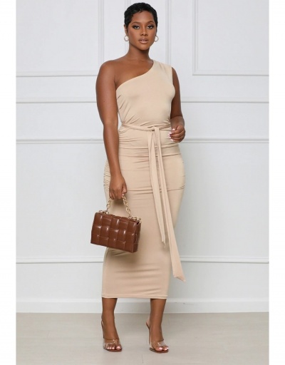 Solid Ruched Sleeveless One Shoulder Slim Maxi Dress Sleeveless Inclined Shoulder #796013 $24.25 USD, Wholesale Fashion Maxi Dresses