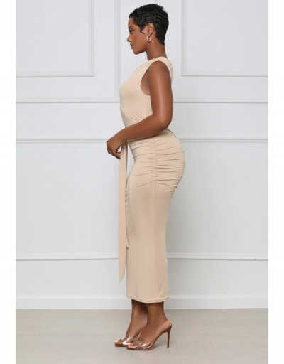 Replica Solid Ruched Sleeveless One Shoulder Slim Maxi Dress Sleeveless Inclined Shoulder #796013 $24.25 USD for Wholesale