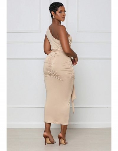 Replica Solid Ruched Sleeveless One Shoulder Slim Maxi Dress Sleeveless Inclined Shoulder #796013 $24.25 USD for Wholesale