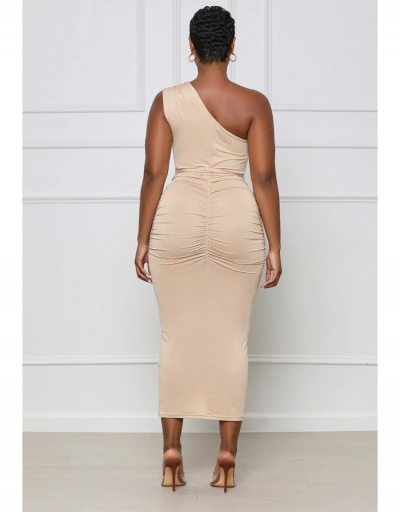 Replica Solid Ruched Sleeveless One Shoulder Slim Maxi Dress Sleeveless Inclined Shoulder #796013 $24.25 USD for Wholesale