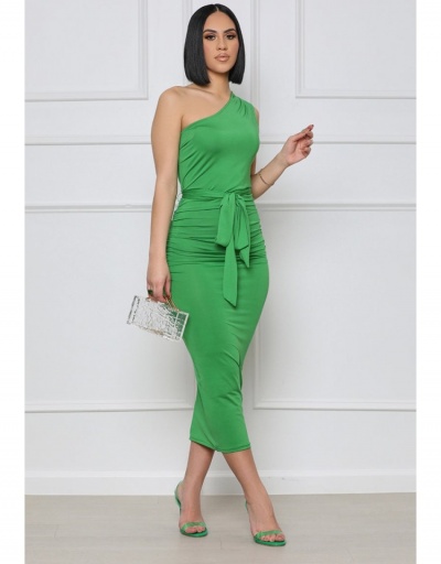 Replica Solid Ruched Sleeveless One Shoulder Slim Maxi Dress Sleeveless Inclined Shoulder #796013 $24.25 USD for Wholesale