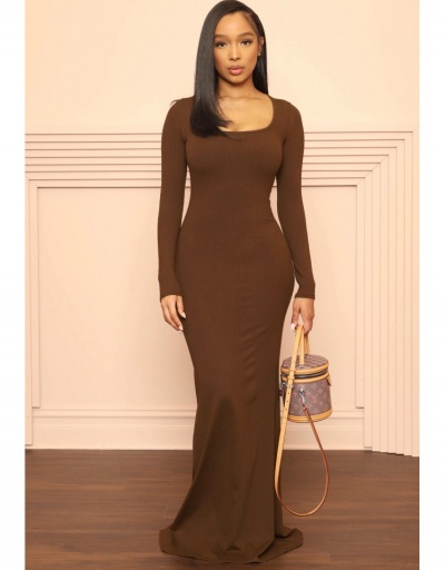 Solid Long Sleeve Slim Fitted Fishtail Maxi Dress Long Sleeve Scoop Neck #796014 $24.38 USD, Wholesale Fashion Maxi Dresses