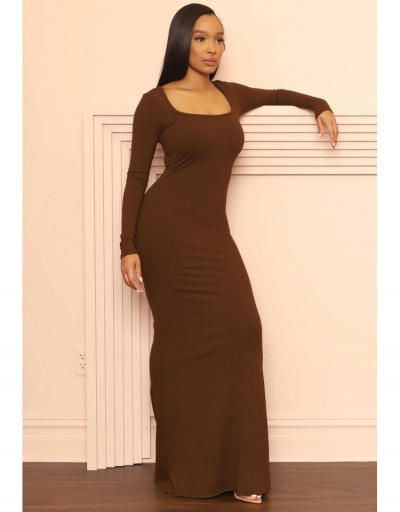 Replica Solid Long Sleeve Slim Fitted Fishtail Maxi Dress Long Sleeve Scoop Neck #796014 $24.38 USD for Wholesale