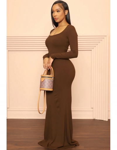 Replica Solid Long Sleeve Slim Fitted Fishtail Maxi Dress Long Sleeve Scoop Neck #796014 $24.38 USD for Wholesale