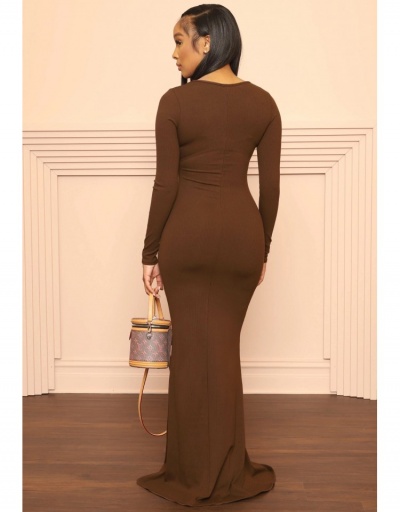 Replica Solid Long Sleeve Slim Fitted Fishtail Maxi Dress Long Sleeve Scoop Neck #796014 $24.38 USD for Wholesale