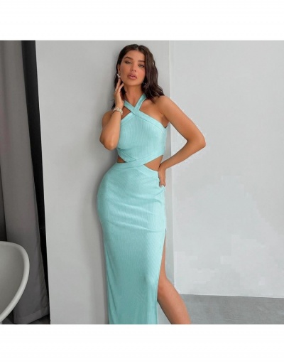 Replica  Summer Fresh Halter Hollowed Out Slit Maxi Dress Sleeveless #796016 $22.63 USD for Wholesale