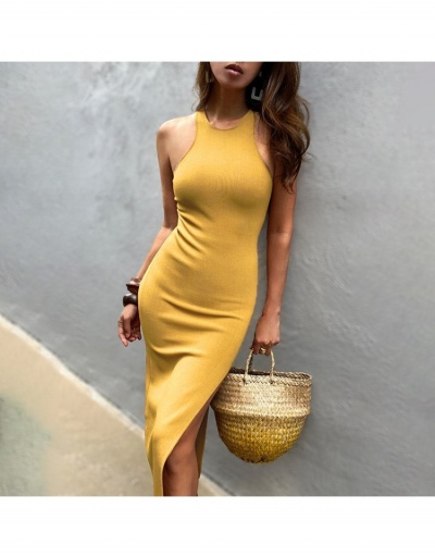 Replica Solid Slit Tank Street Maxi Dress Sleeveless Crew Neck #796018 $15.15 USD for Wholesale