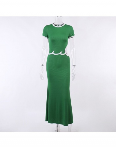 Replica Ladies Trendy Hollow Out Green T Shirt Maxi Dress Short Sleeve Crew Neck #796021 $22.49 USD for Wholesale