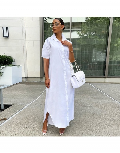 Fashion Solid White Short Sleeve Maxi Shirt Dress Short Sleeve Turndown Collar #796026 $26.53 USD, Wholesale Fashion Maxi Dresses