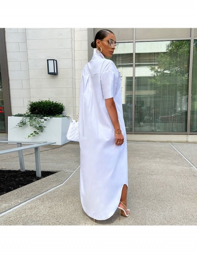 Replica Fashion Solid White Short Sleeve Maxi Shirt Dress Short Sleeve Turndown Collar #796026 $26.53 USD for Wholesale