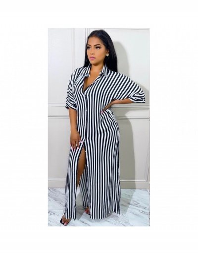 Replica  Women's Casual Striped Half Sleeve Maxi Dress Half Sleeve Turndown Collar #796029 $31.56 USD for Wholesale