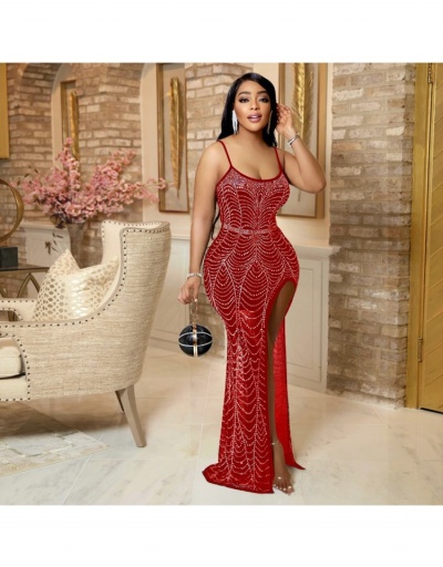 Slit Hot Drilling  Sleeveless Maxi Dresses For Women Sleeveless U Neck #796031 $61.88 USD, Wholesale Fashion Maxi Dresses