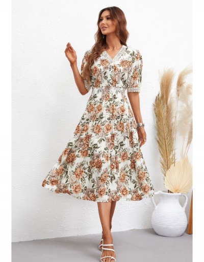 Replica Holiday Flowers Printed Short Sleeve Maxi Dress Short Sleeve V Neck #796036 $29.28 USD for Wholesale