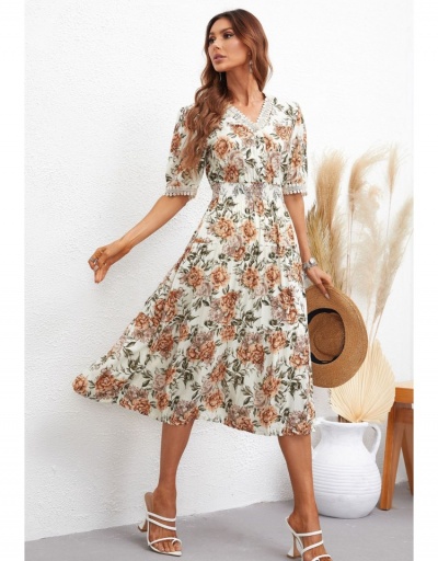 Replica Holiday Flowers Printed Short Sleeve Maxi Dress Short Sleeve V Neck #796036 $29.28 USD for Wholesale