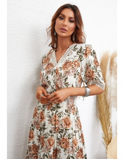 Replica Holiday Flowers Printed Short Sleeve Maxi Dress Short Sleeve V Neck #796036 $29.28 USD for Wholesale