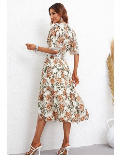 Replica Holiday Flowers Printed Short Sleeve Maxi Dress Short Sleeve V Neck #796036 $29.28 USD for Wholesale