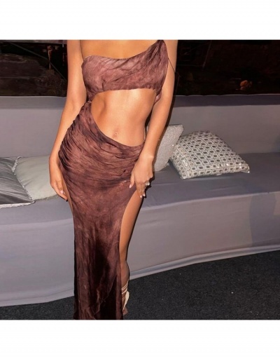 Replica  Sexy Brown Hollowed Out Split Hem Backless Dress Sleeveless #796039 $23.25 USD for Wholesale