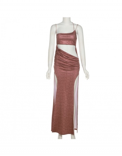 Replica  Sexy Brown Hollowed Out Split Hem Backless Dress Sleeveless #796039 $23.25 USD for Wholesale