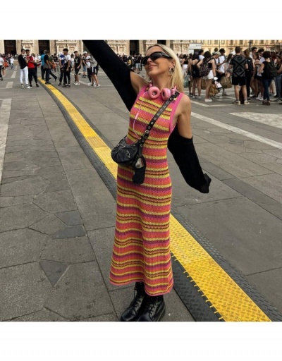  Rainbow Design Striped Colorblock Dress Sleeveless Crew Neck #796041 $37.40 USD, Wholesale Fashion Maxi Dresses