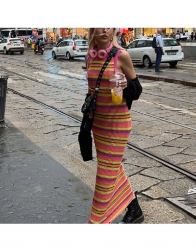 Replica  Rainbow Design Striped Colorblock Dress Sleeveless Crew Neck #796041 $37.40 USD for Wholesale