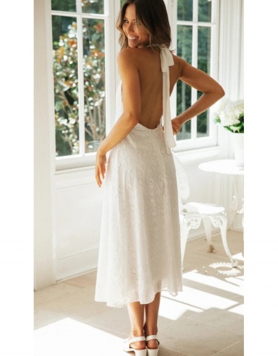 Replica  Pure Color Halter Backless Sleeveless Ladies Midi Dress Sleeveless Halter #796043 $35.23 USD for Wholesale