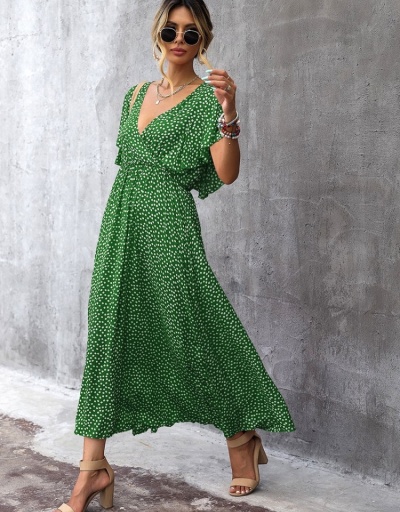  Summer Fashion Polka Dot Ruffled Maxi Dress Short Sleeve V Neck #796044 $27.63 USD, Wholesale Fashion Maxi Dresses