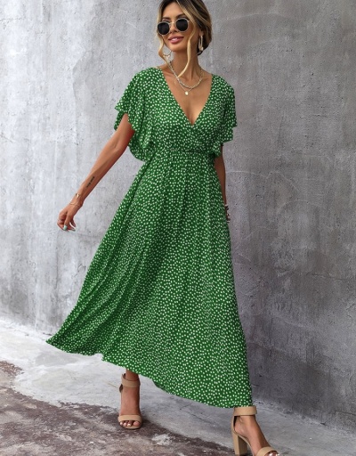 Replica  Summer Fashion Polka Dot Ruffled Maxi Dress Short Sleeve V Neck #796044 $27.63 USD for Wholesale