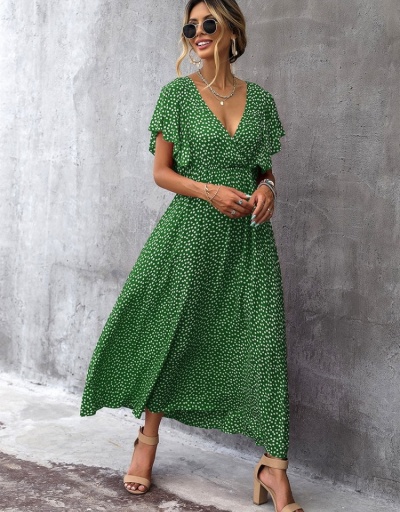 Replica  Summer Fashion Polka Dot Ruffled Maxi Dress Short Sleeve V Neck #796044 $27.63 USD for Wholesale