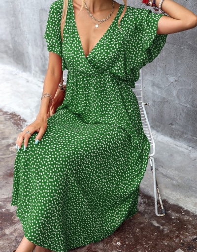 Replica  Summer Fashion Polka Dot Ruffled Maxi Dress Short Sleeve V Neck #796044 $27.63 USD for Wholesale