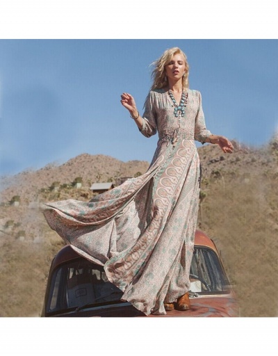 Summer Three-Quarter Sleeve V Neck Women's Long Dress Three Quarter Sleeve V Neck #796045 $13.52 USD, Wholesale Fashion Maxi Dresses