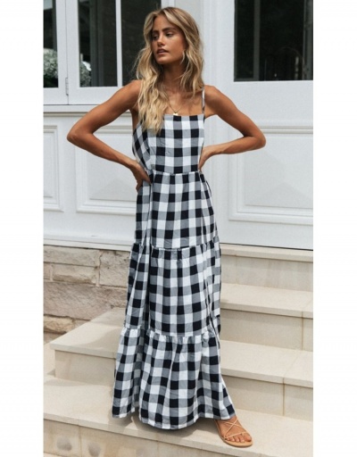 Fashion Backless Plaid Sleevless Long Dress For Women Sleeveless Square Neck #796047 $25.35 USD, Wholesale Fashion Maxi Dresses