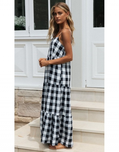 Replica Fashion Backless Plaid Sleevless Long Dress For Women Sleeveless Square Neck #796047 $25.35 USD for Wholesale