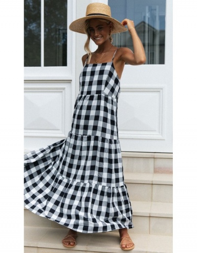 Replica Fashion Backless Plaid Sleevless Long Dress For Women Sleeveless Square Neck #796047 $25.35 USD for Wholesale