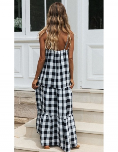 Replica Fashion Backless Plaid Sleevless Long Dress For Women Sleeveless Square Neck #796047 $25.35 USD for Wholesale