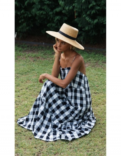 Replica Fashion Backless Plaid Sleevless Long Dress For Women Sleeveless Square Neck #796047 $25.35 USD for Wholesale