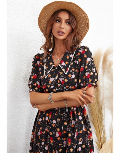 Replica Vacation Floral Puff Sleeve Maxi Dress Short Sleeve Turndown Collar #796054 $31.53 USD for Wholesale