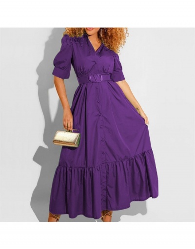  Summer Pure Color Fashion Women's Mid-length Dress Short Sleeve V Neck #796055 $34.80 USD, Wholesale Fashion Maxi Dresses