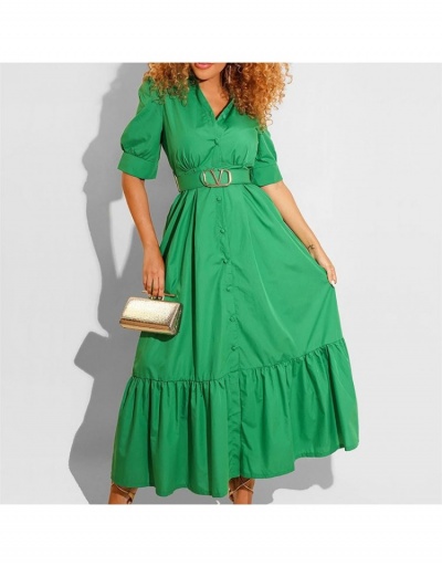 Replica  Summer Pure Color Fashion Women's Mid-length Dress Short Sleeve V Neck #796055 $34.80 USD for Wholesale