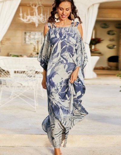 Vacation Printed Bat Sleeve Maxi Dresses For Women Three Quarter Sleeve Square Neck #796059 $48.46 USD, Wholesale Fashion Maxi Dresses