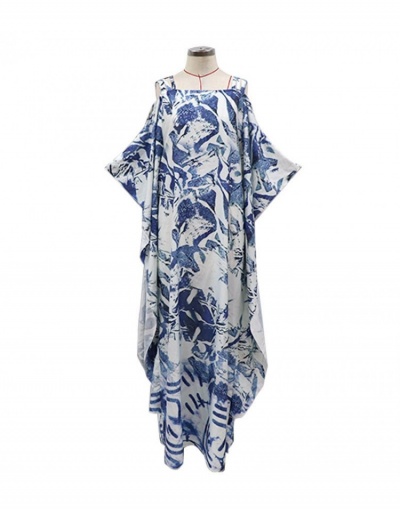 Replica Vacation Printed Bat Sleeve Maxi Dresses For Women Three Quarter Sleeve Square Neck #796059 $48.46 USD for Wholesale