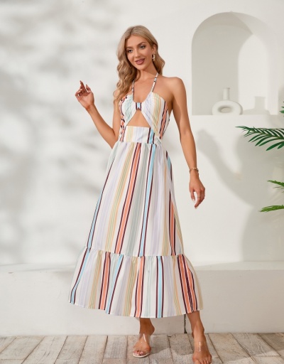 Replica  Sexy Striped Halter Hollowed Out Women's Maxi Dress Sleeveless Halter #796062 $36.99 USD for Wholesale